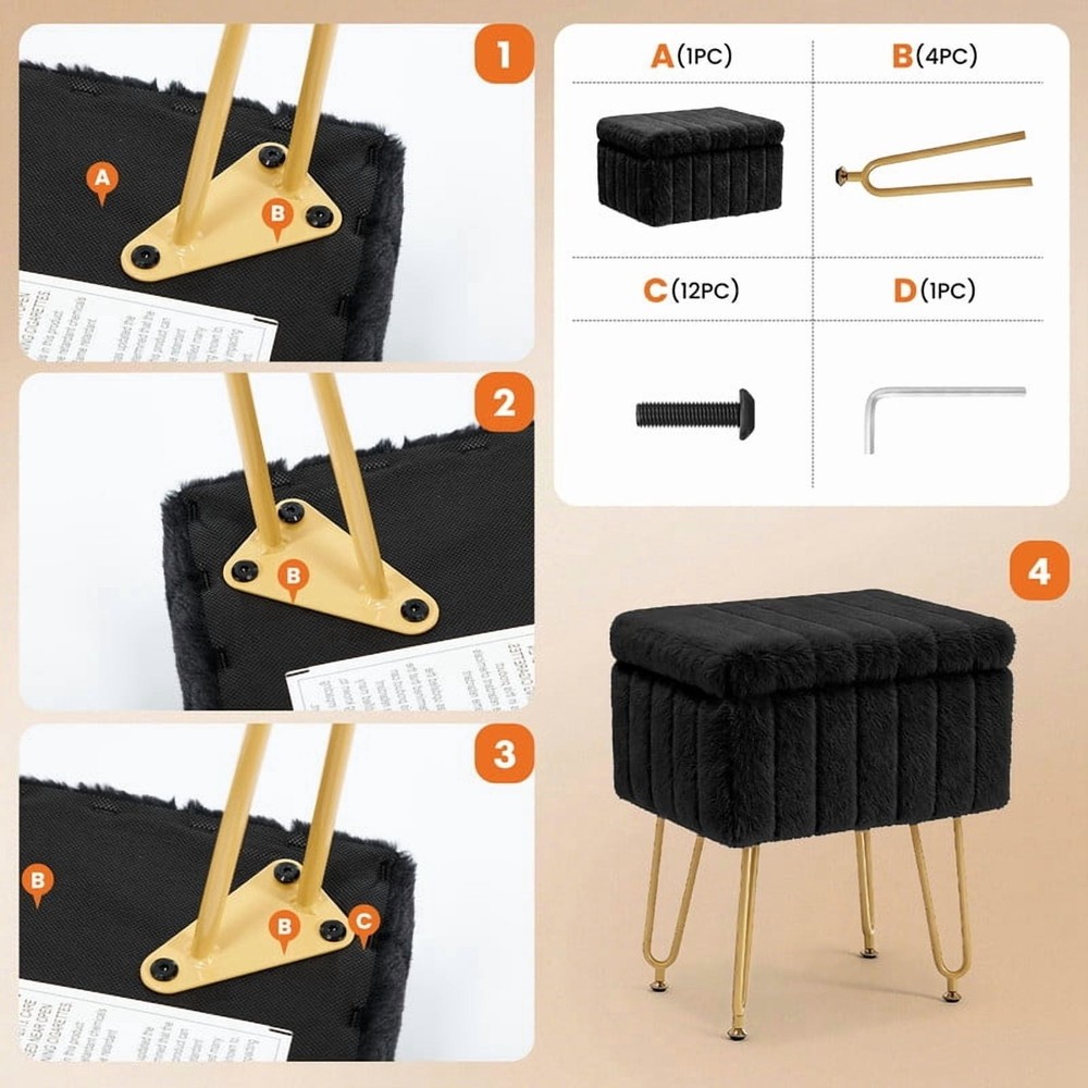 Square Ottoman with Table Top, Comfortable Footrest With Storage