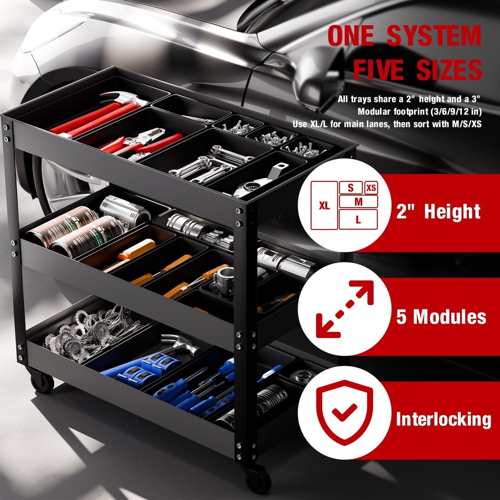 【48PCS & 5 Sizes】 Tool Box Organizer Tray, Toolbox Drawer Organizer with Non-...