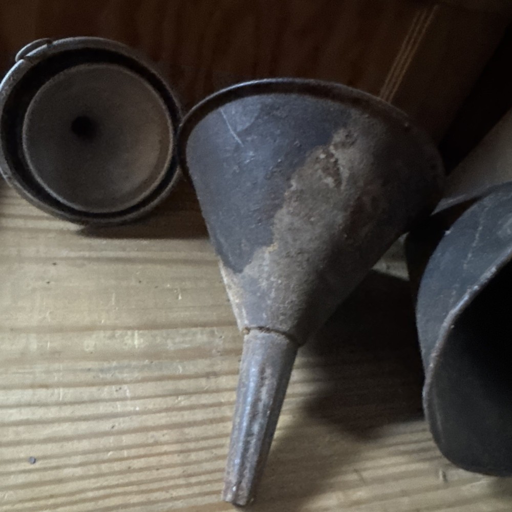 6 Galvinized Funnels All Different Sizes