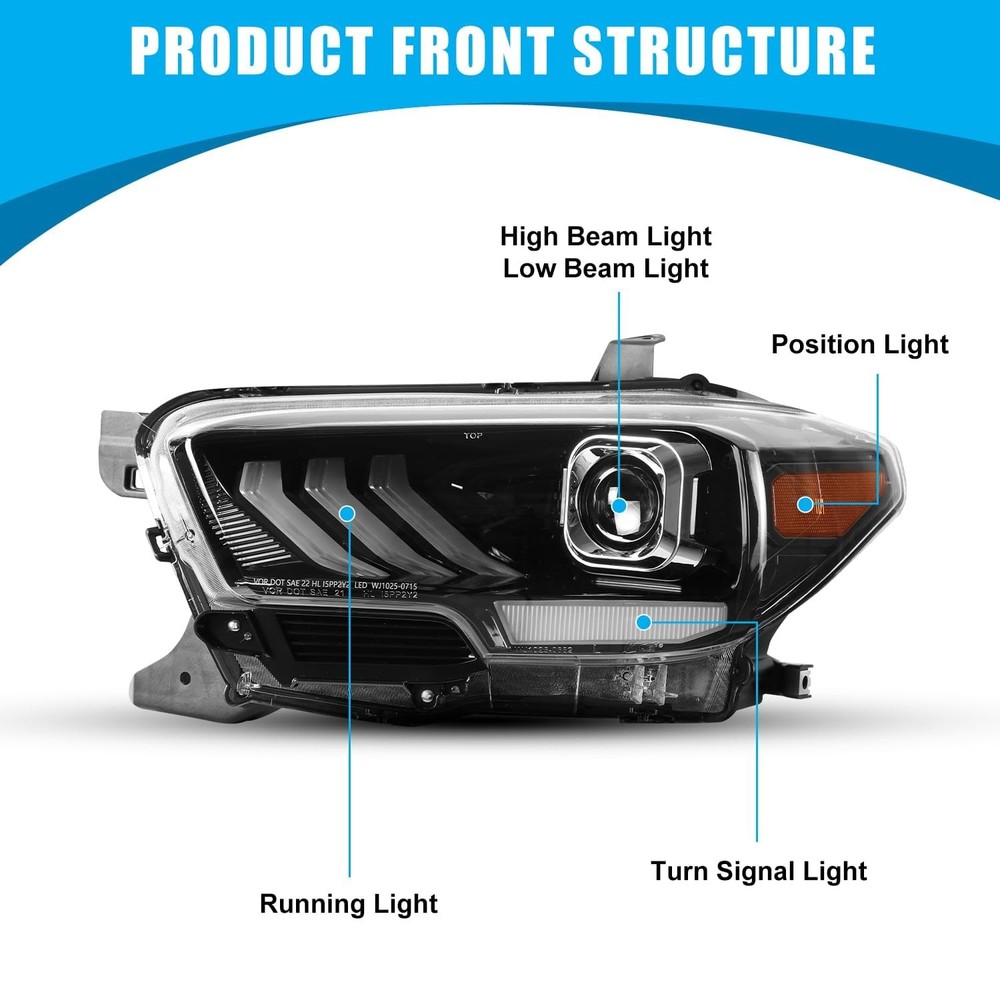 LED 车头灯适用于 2016 - 2023 塔科马 SR5 TRD 运动顺序 DRL 光面黑色