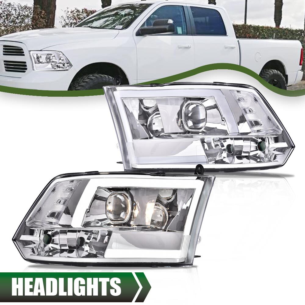 Fit For 2009-2018 Dodge Ram 1500 2500 3500 LED DRL Projector Headlights Chrome