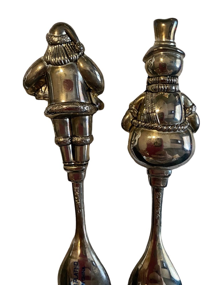 Wallace Silversmiths Holiday Spreader Spoon Set Santa Tree Snowman Silverplate