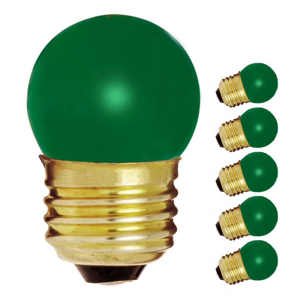 5 Pack S3609 CERAMIC GREEN Globe Indicator Bulb 7.5W 120V S11 Medium Base E26