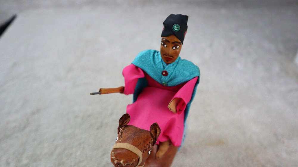 Leather Bound Wrapped Camel Figurine with Rider