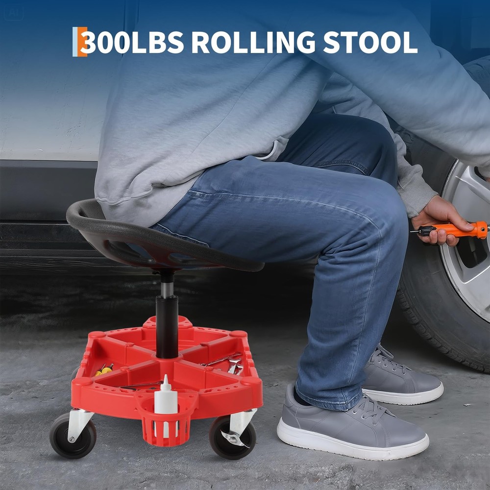 Rolling Garage Stool 19"-25" Height Adjustable Rolling Mechanic Stool for Garage