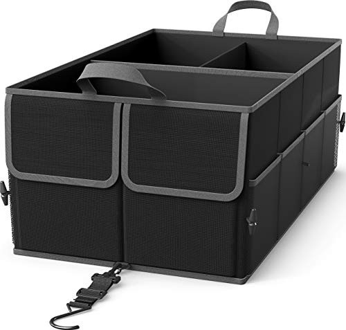 Foldable Car Trunk Organizer with Removable Divider 3-Compartment Black