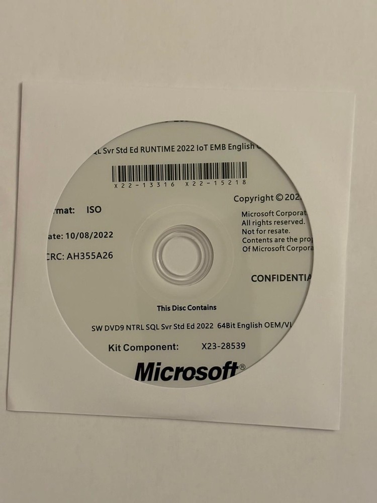 Microsoft Embd SQL Server Standard Runtime 2022 IOT ESD OLC 24 Core STD 10 CALS