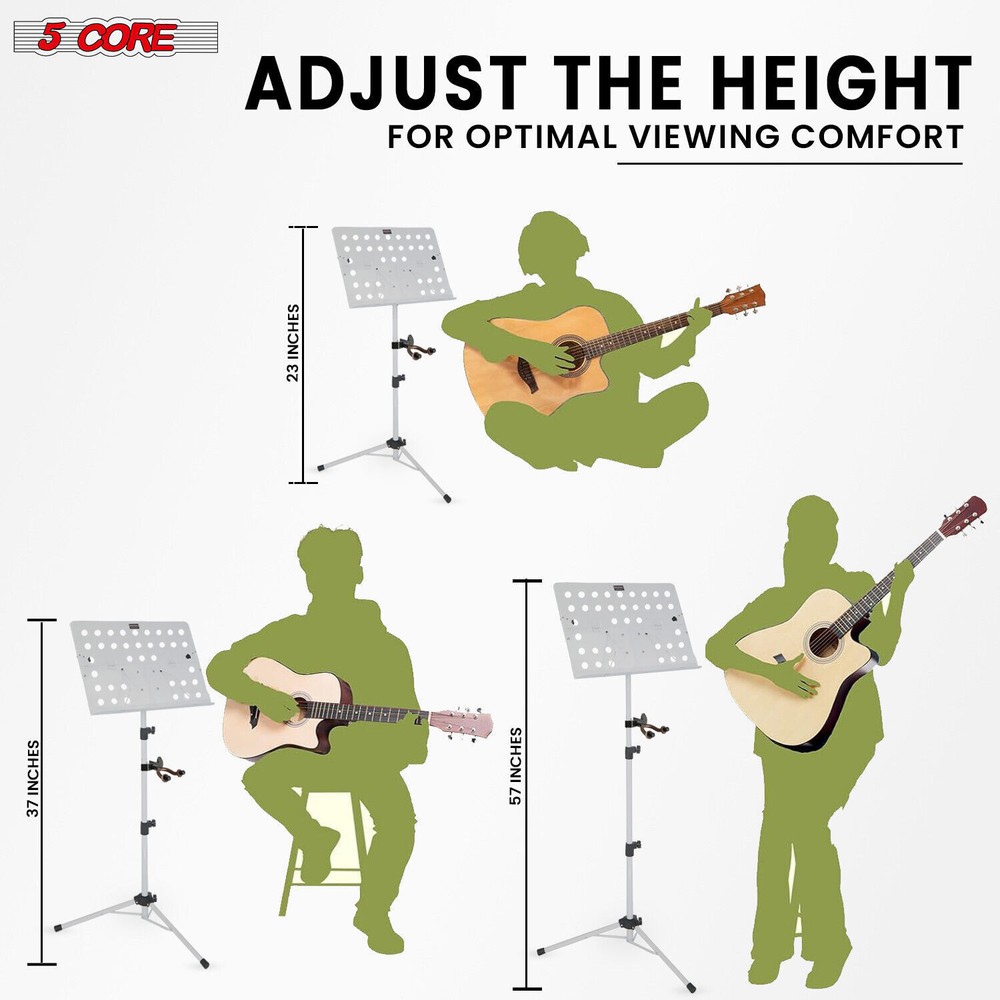 5Core Music Stand For Sheet Music Portable Tripod Adjustable Folding Note Holder
