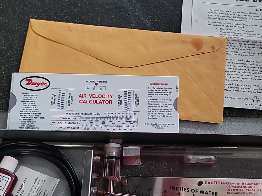 DWYER CONTROLS AIR VELOCITY METER MANOMETER