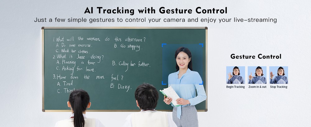 TOALLIN 2K PTZ Webcam Auto Tracking AI Gesture Control Dual Mic Streaming Webcam