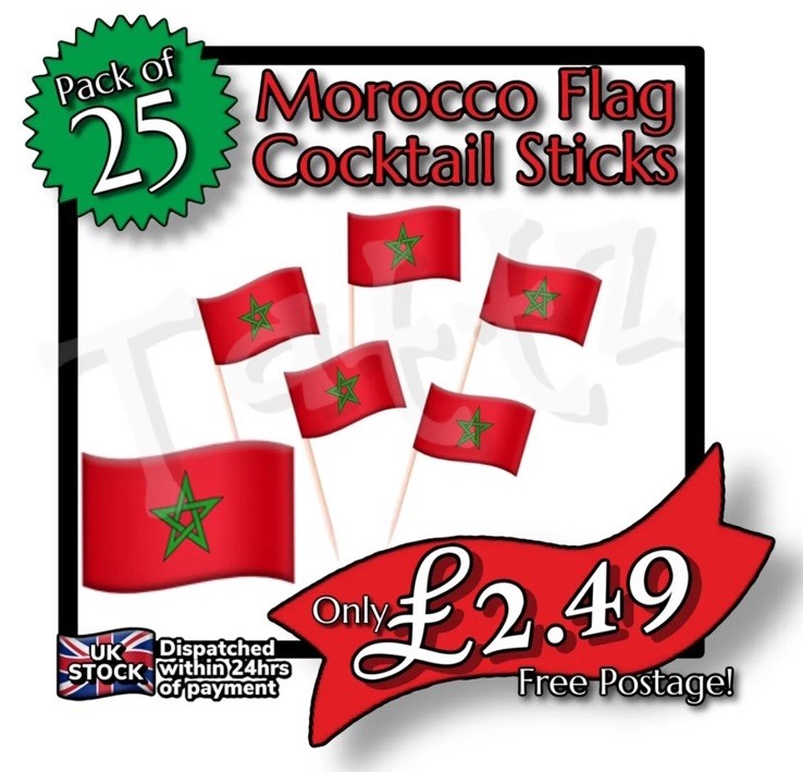 25x Morocco Flag Cocktail Sticks