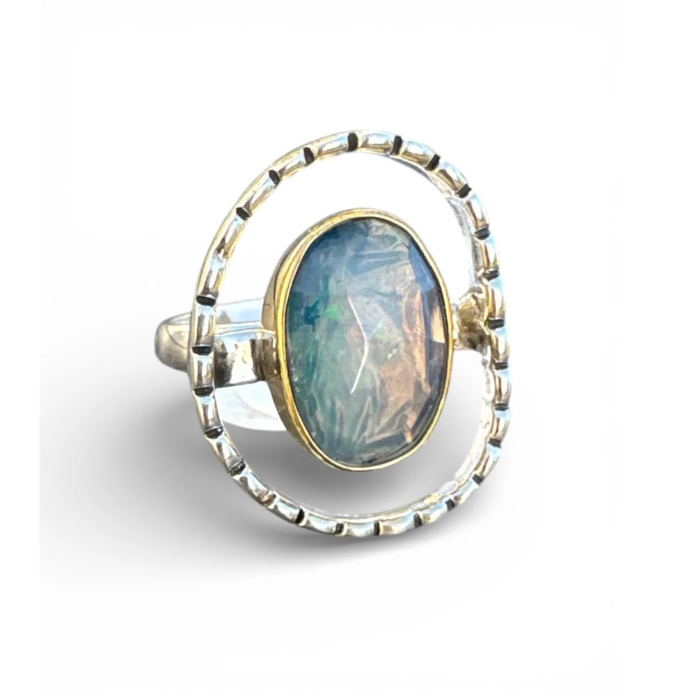 Faceted Doublet Opal Solid 925 Sterling Silver Ring 8