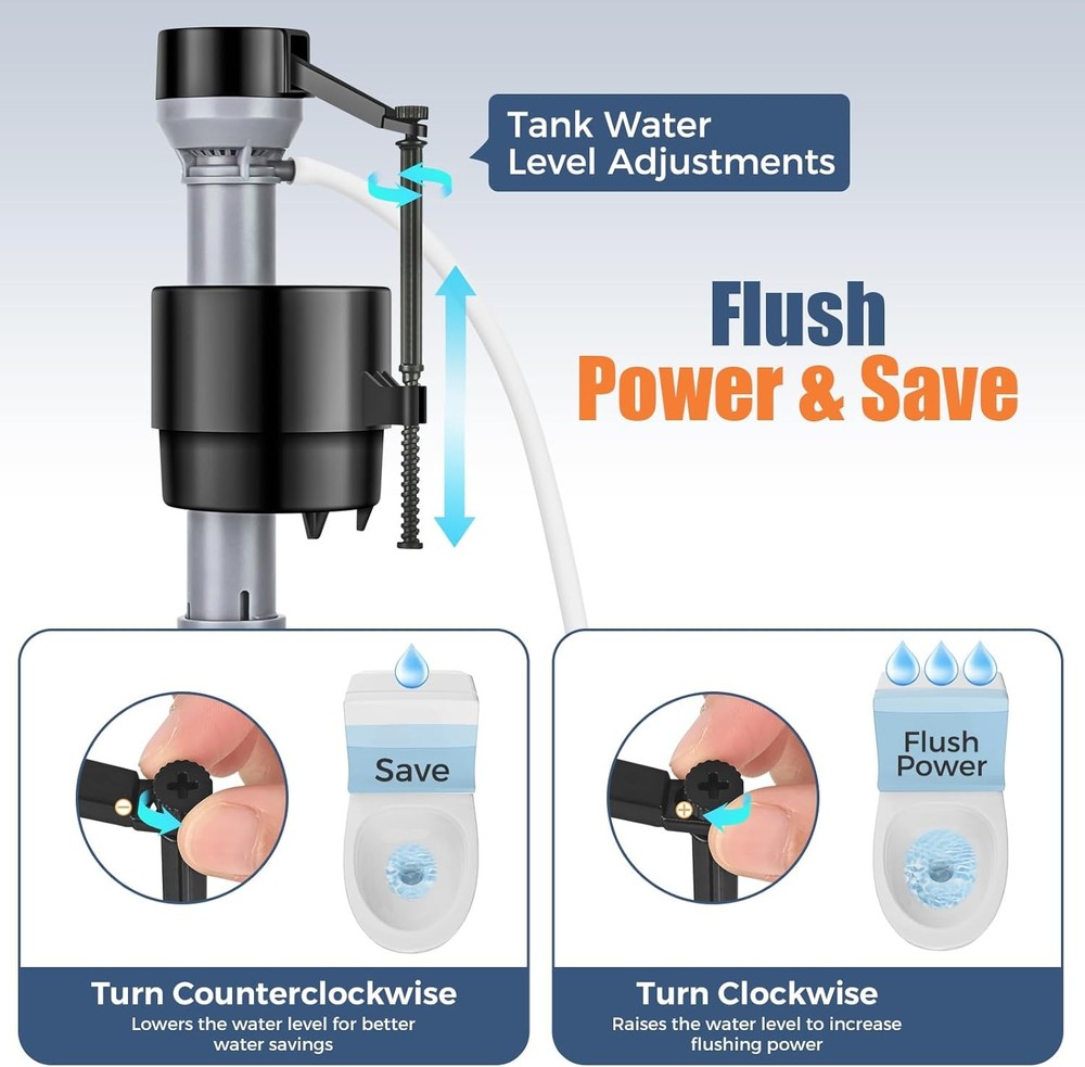 Universal Toilet Flusher Replacement Kit, Water-Saving & Height Adjustable