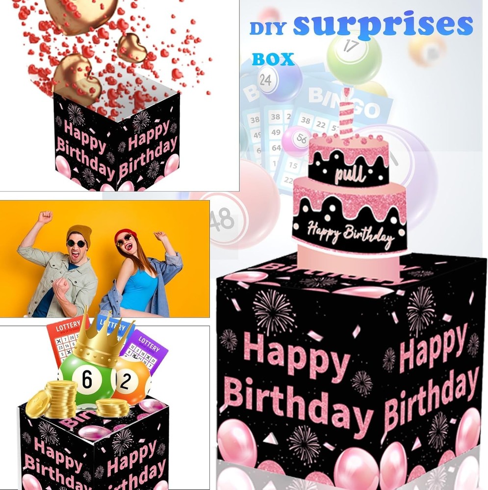 Birthday Money Box for Cash Gift Pull, Surprise Money Roll Gift Box with Pull Ou
