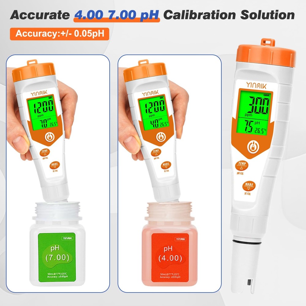 YINMIIK Hydroponic pH EC Tester with Calibration Solution & Storage...