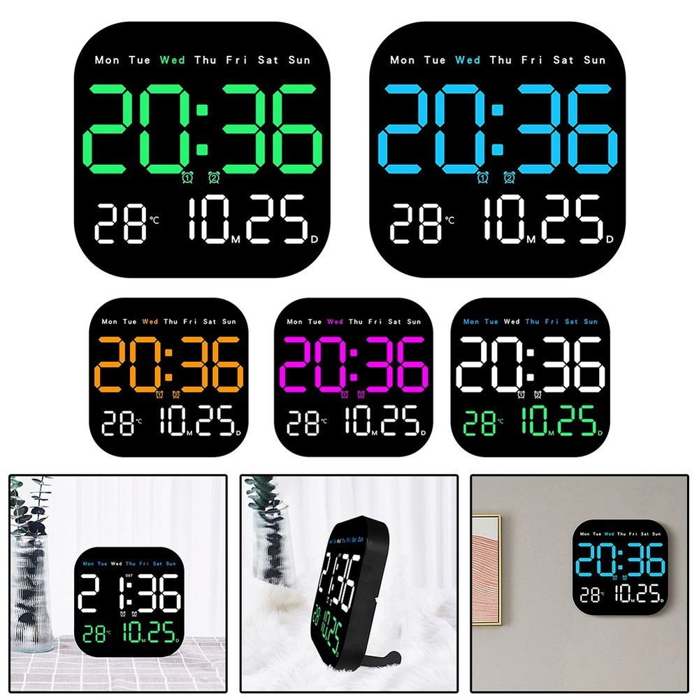Large LED Wall Clock with Temperature Date Week Display Remote Control