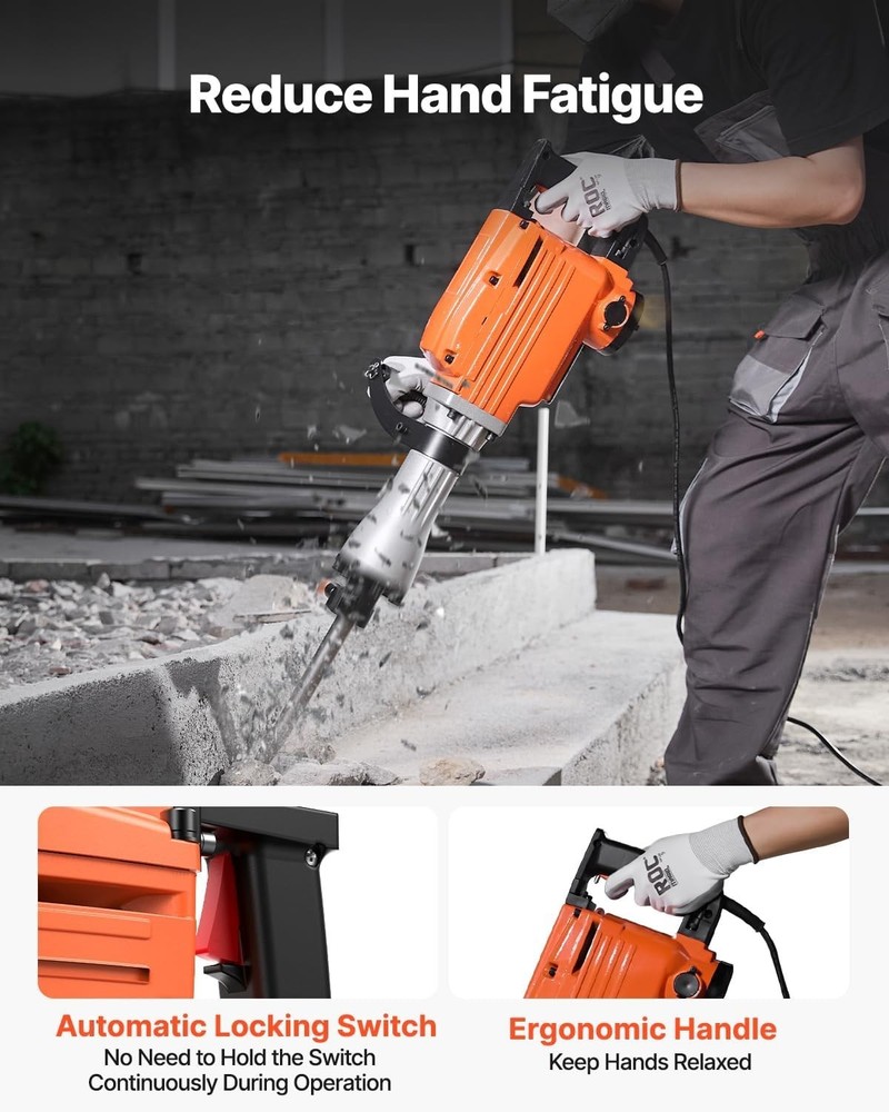 Heavy Duty Demolition Jack Hammer with 4 Chisels & Vibration Control Handle