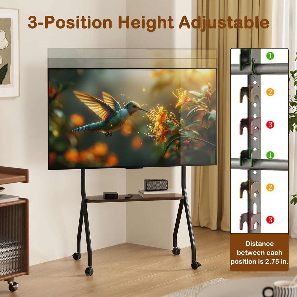 Rolling TV Stand for 49-75 Inch LCD LED OLED Flat/Curved Panel Screen TVs, Mo...