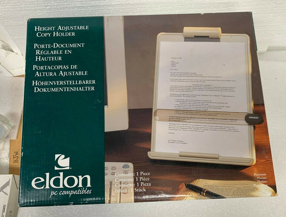 ELDON HEIGHT ADJUSTABLE COPY HOLDER NEW PLATINUM COLORED