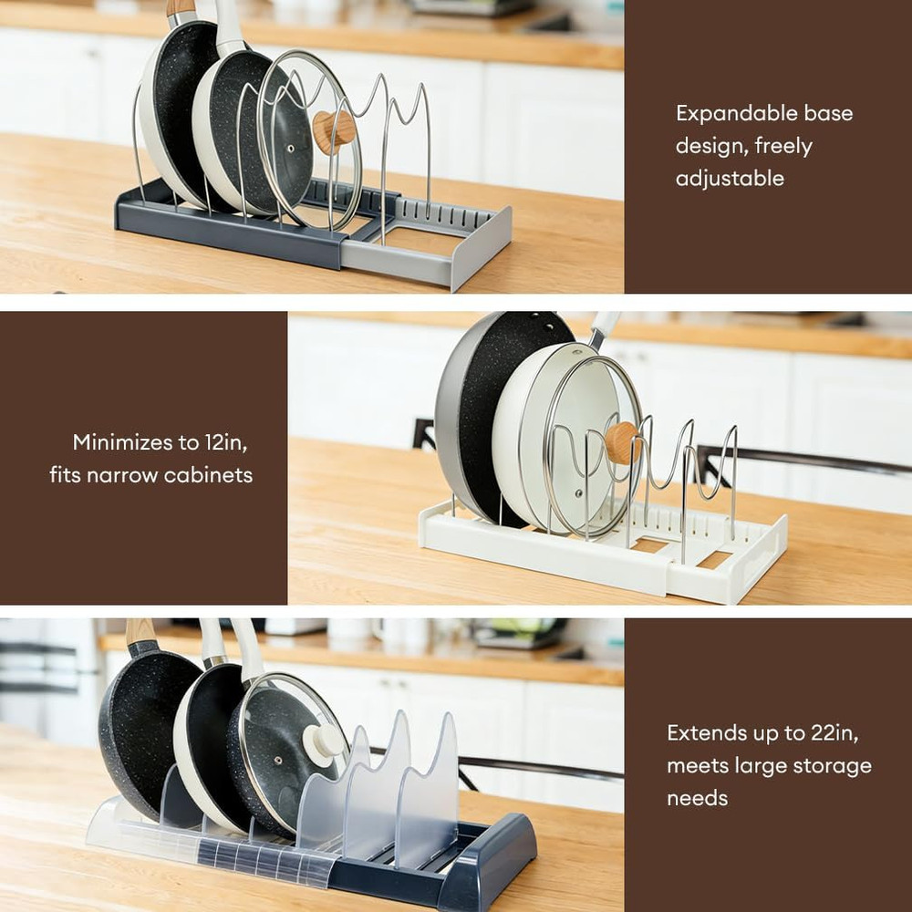 Expandable Pot and Pan Organizer Rack for Cabinet, Adjustable 35-58Cm Kitchen Ca