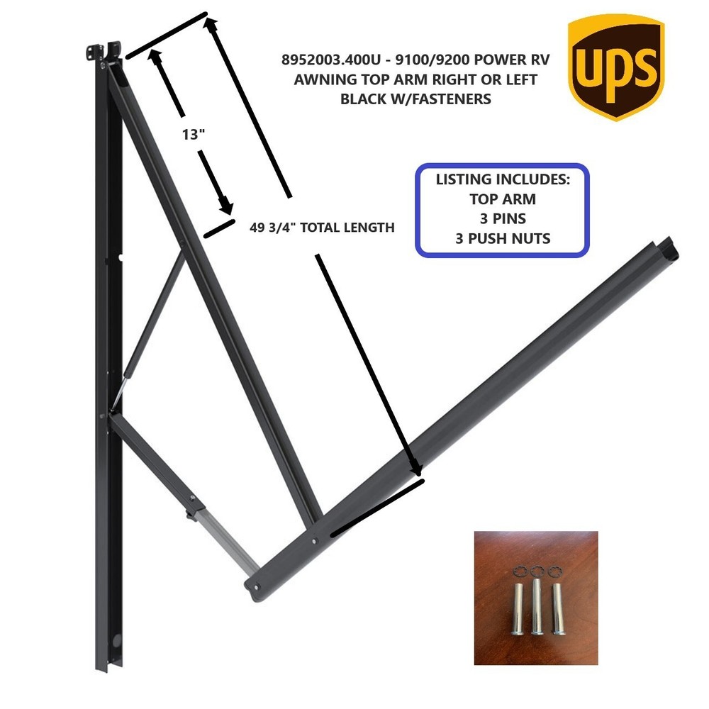 8952003.400U - 9100/9200 POWER RV AWNING TOP ARM RIGHT OR LEFT BLACK W/FASTENERS