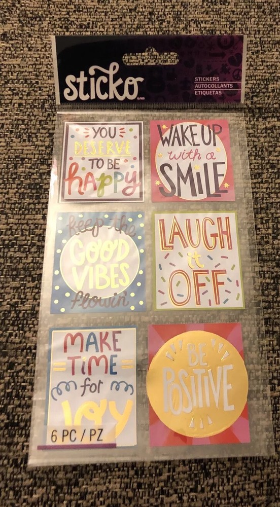 Sticko Gratitude Flat Stickers-Happiness, 6/Pkg -5201452.  New In Packaging