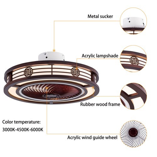 20'' Ceiling Fans+Light,Flush Mount Fandelier +Remote, Dimmable/Wind Speed/Timer