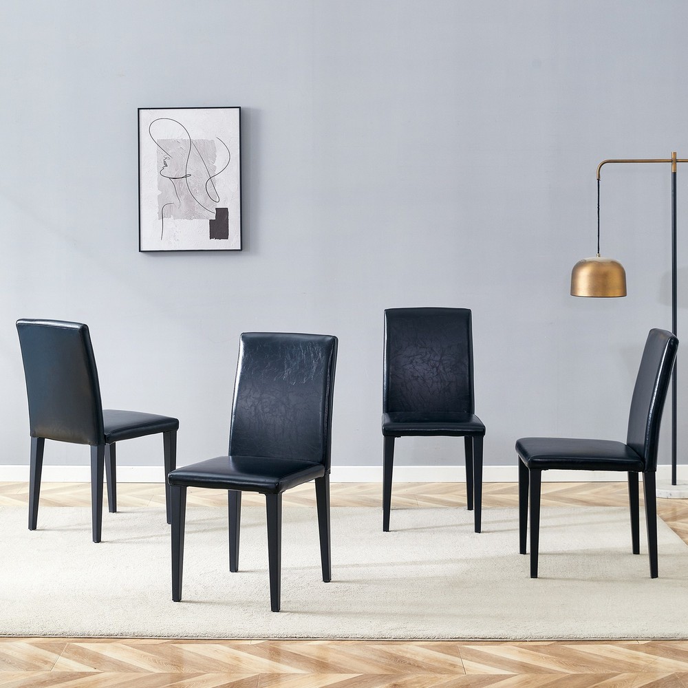 Four black PU dining chairs, simple and versatile, comfortable and accompanied