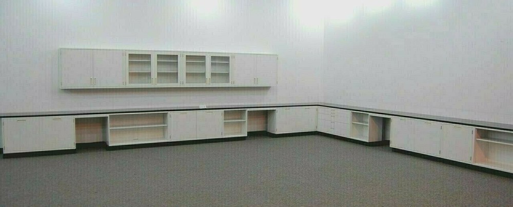 LABORATORY 41' BASE 16' WALL CABINETS W/ BLACK TOPS / E1-463