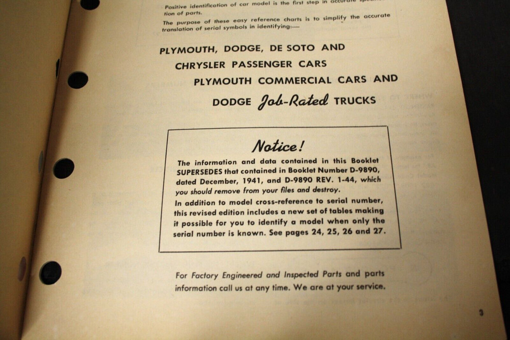 MOPAR Model Chart Serial Number Guide Catalog # D-10918 1942?