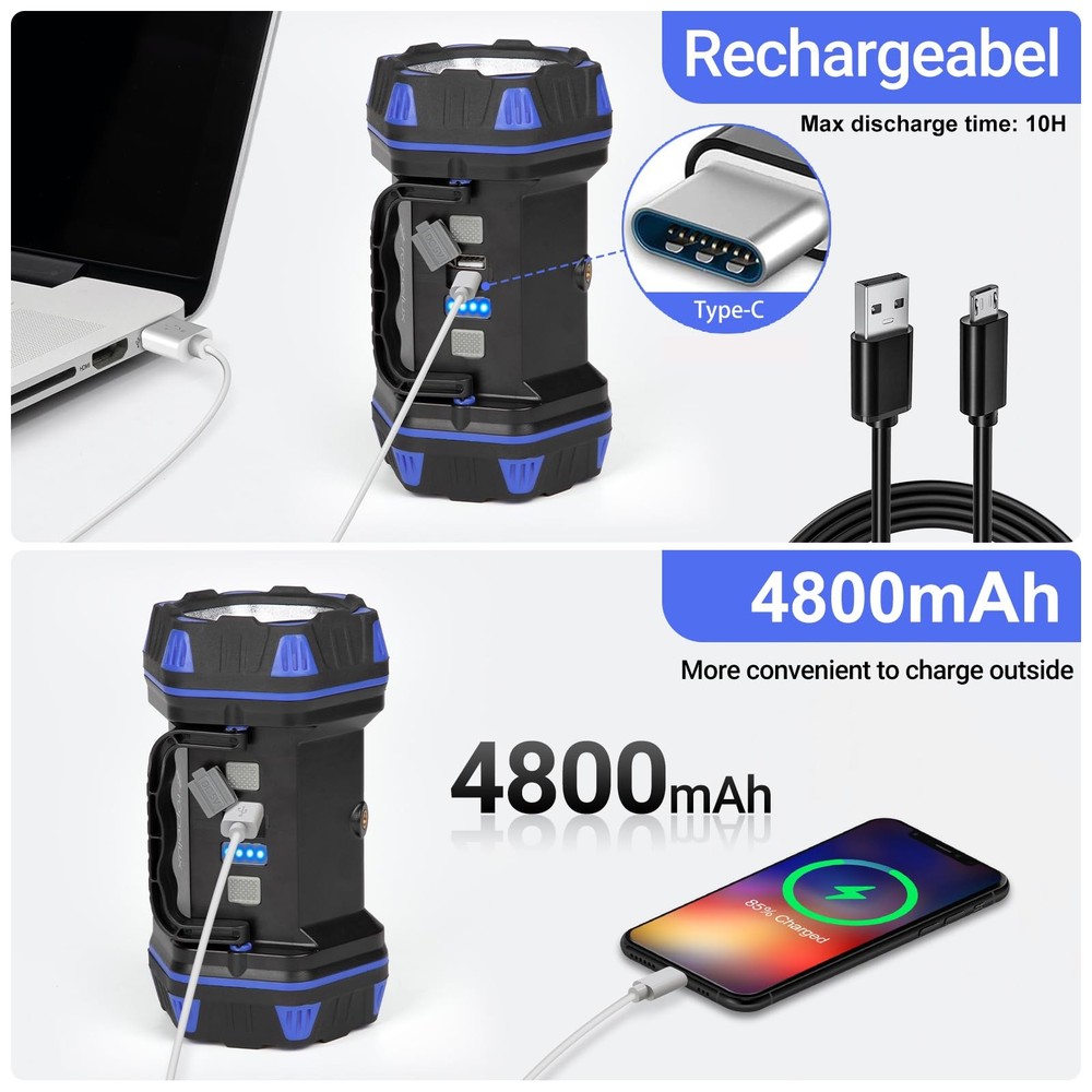 Led Camping Lantern Rechargeable, Flashlight 1500LM, 8 1PACK, Blue