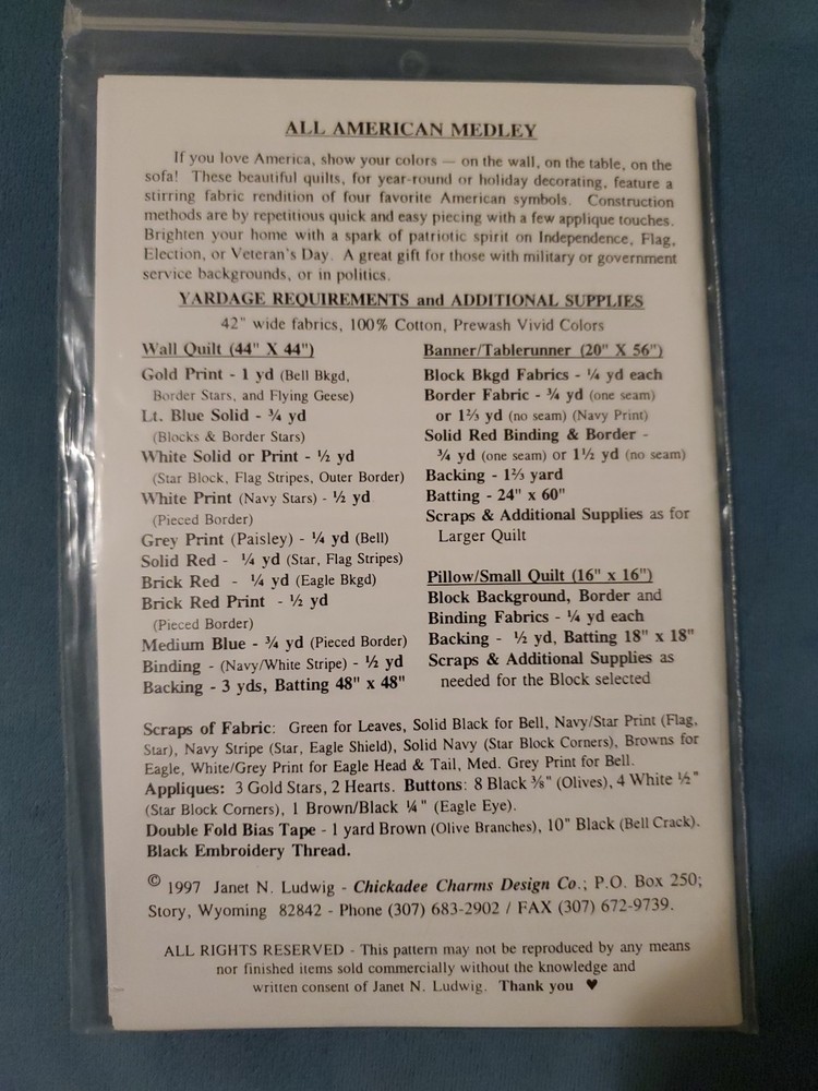 Sewing Pattern All American Medley with 3 Projects by Chickadee Charms