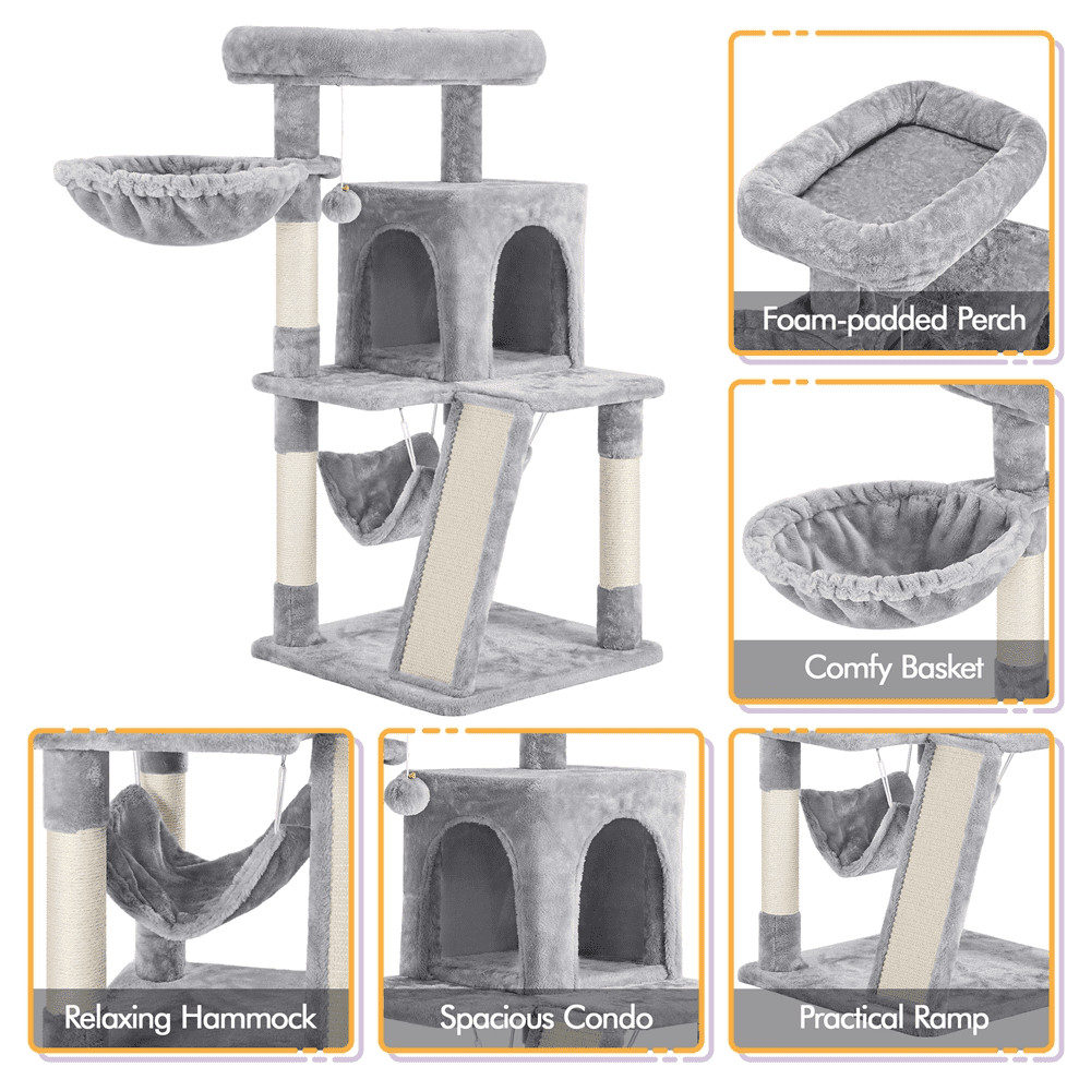Multi-level Small Cat Tree Tower with Condo, Light Gray