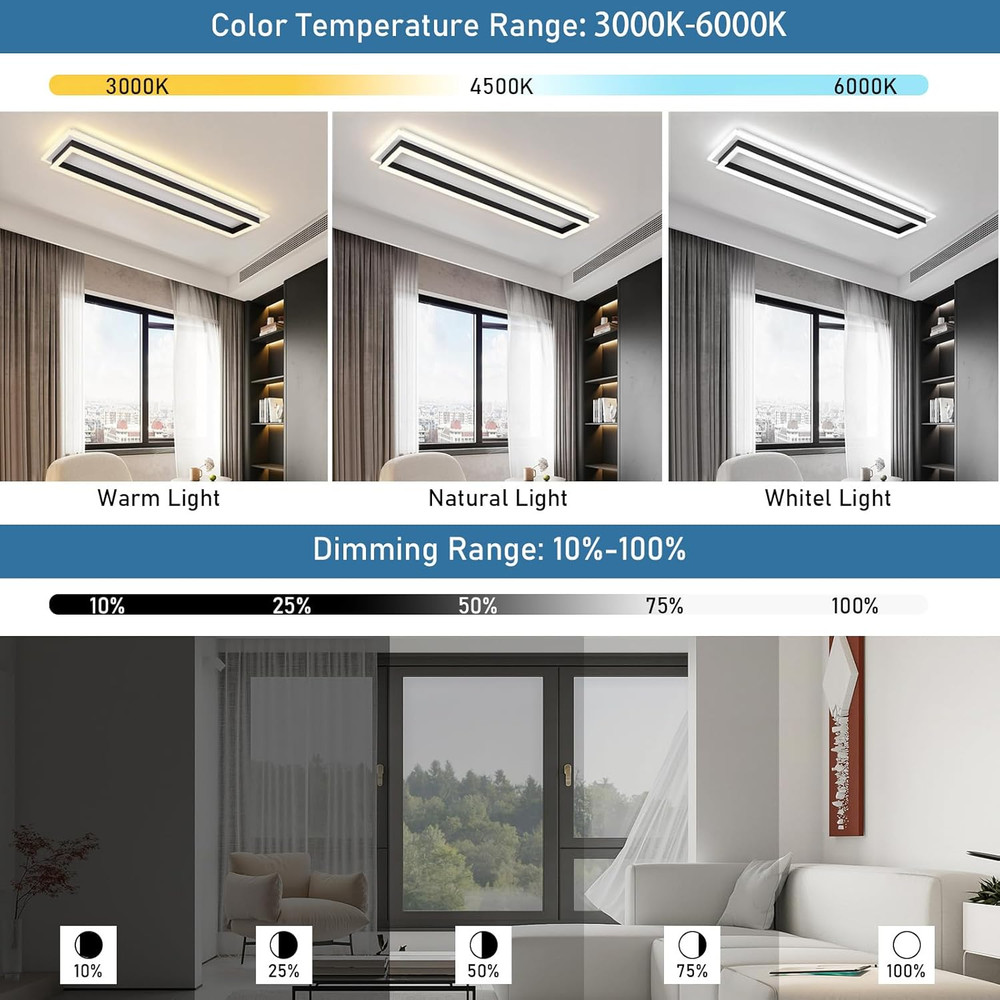 Dimmable LED Ceiling Light with Remote - Modern 31.5" Linear Flush Mount
