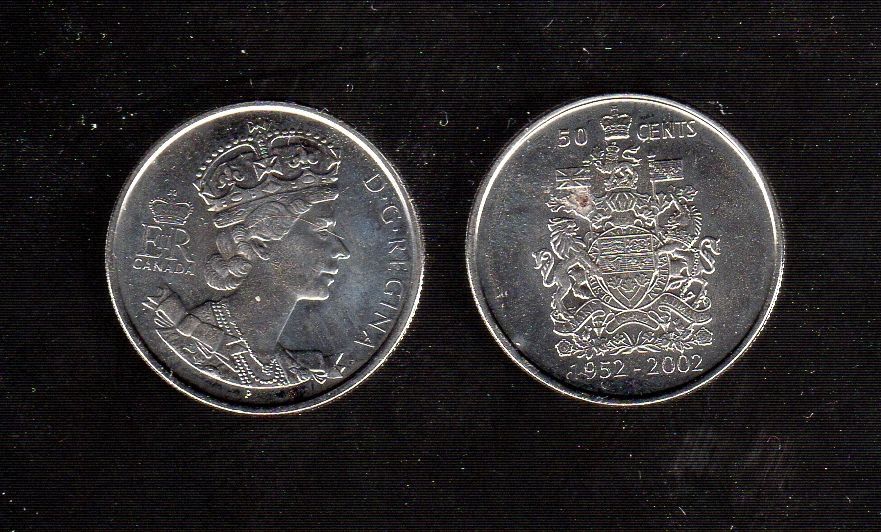 CANADA 2002P QEII SILVER JUBILEE, DOUBLE-DATE HALF DOLLAR,