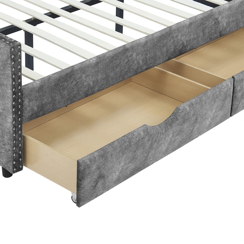 Full Size Daybed Upholstered Bed Frame Sofa Bed w/ 2 Storage Drawer US