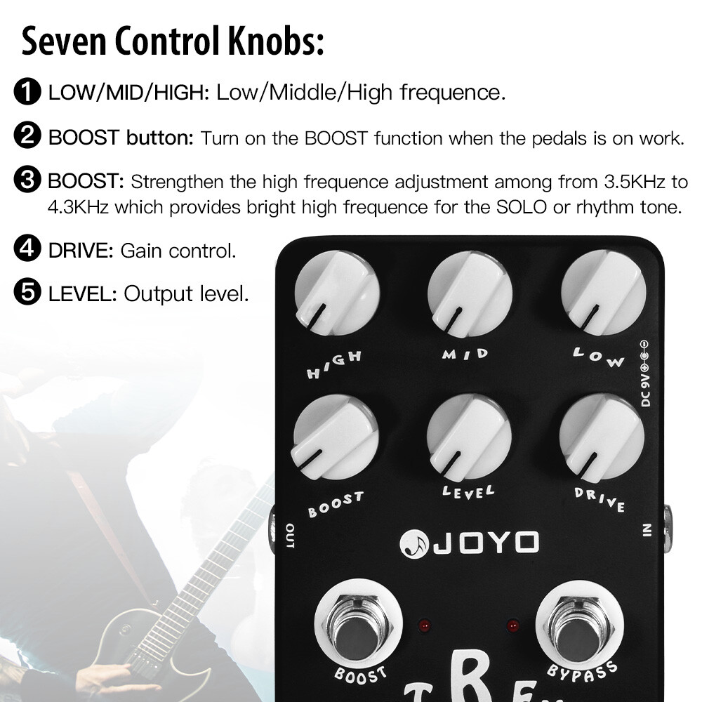 JOYO Heavy Metal Distortion Guitar Pedal Effect 3 Modes Controls True Bypass