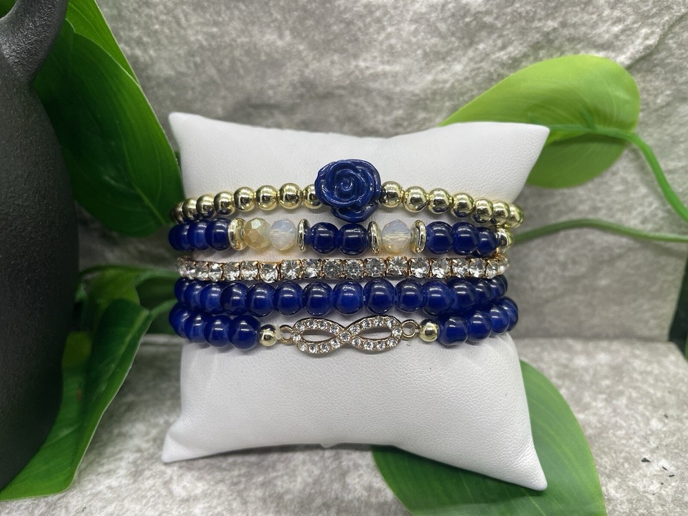 5 PC Handmade Boho Beaded Stackable 7” Plus Stretch Bracelet Set B2509