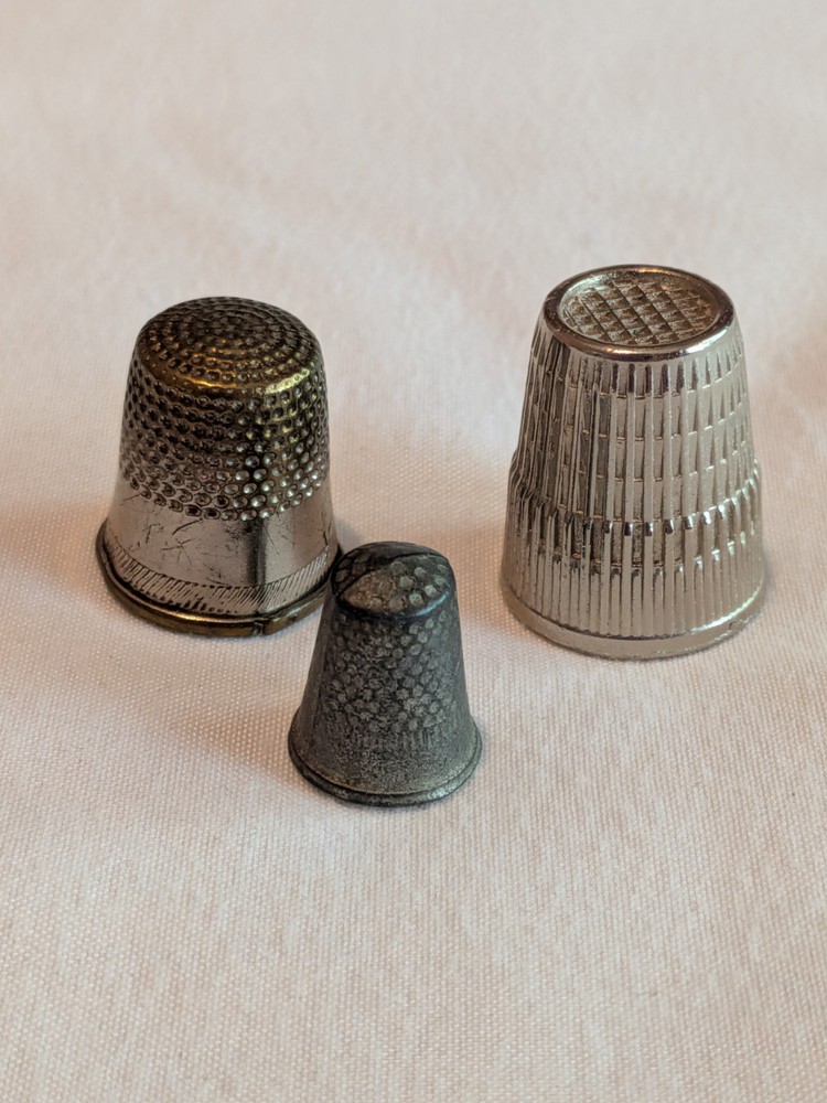3 Vintage Silver Metal Thimbles, Mixed Sizes