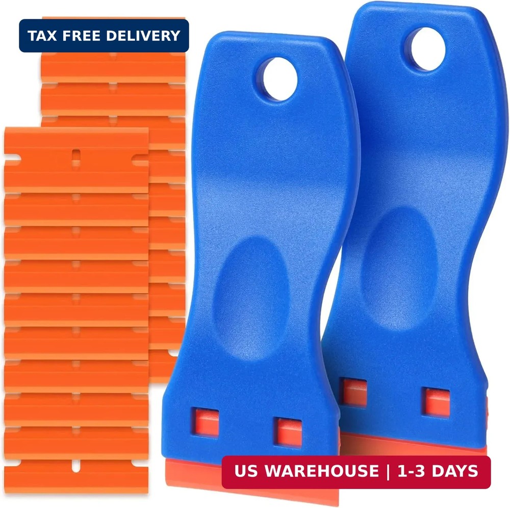 Plastic Razor Blade Scraper Tool, 2 Pcs Razor Scraper with 20 Pcs Plastic Blades