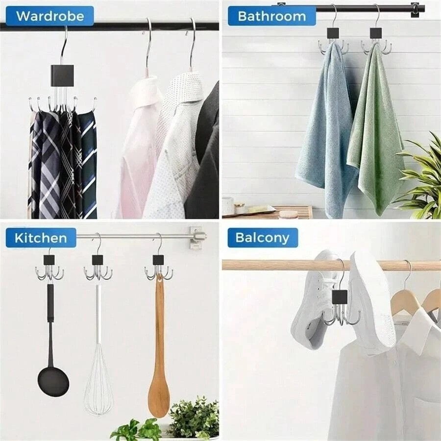 4pc Hanger Belt Organizer Rack Space Saving Closet Rotatable Hooks for Home New