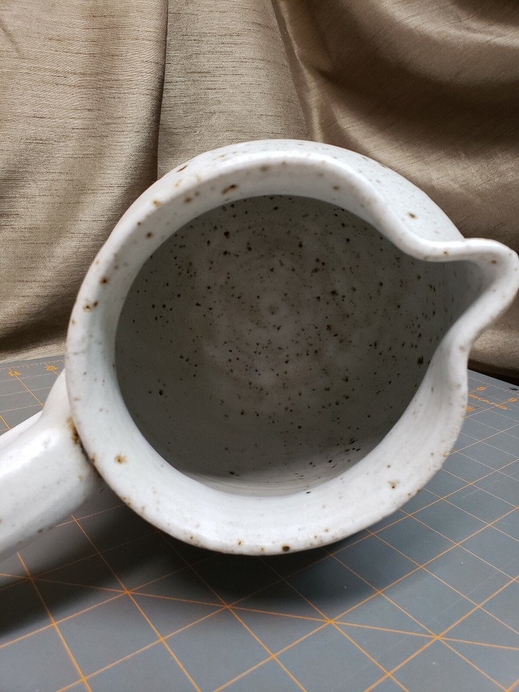 Flower Pottery Stoneware Pitcher unmarked wave big handle