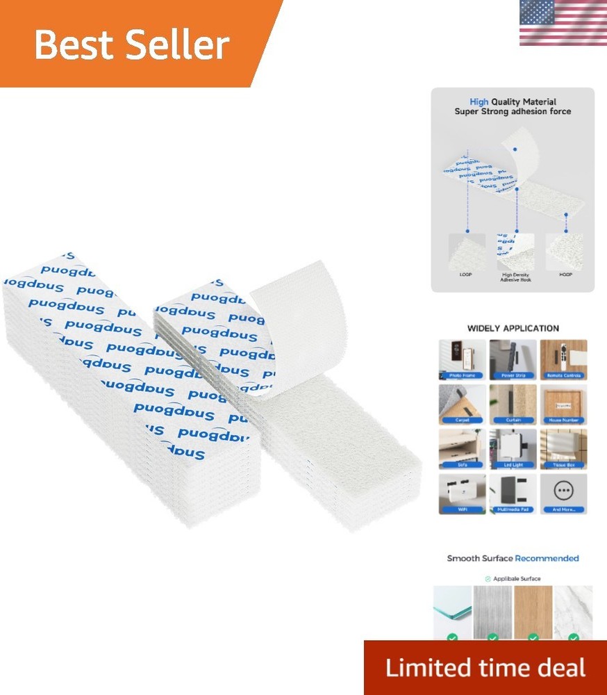 Repositionable Adhesive Hook and Loop Strips - 16 Sets, Ideal for DIY Projects