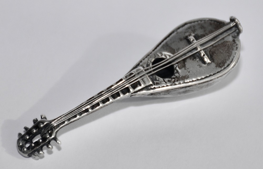 Superb Vintage Continental Italian 800 Solid Silver Mandolin Miniature
