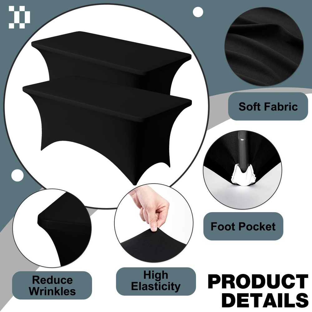 Trlyc 2 Pack 4FT Spandex Table Cloth - 48 x 30 Inch Rectangular Stretch Table...