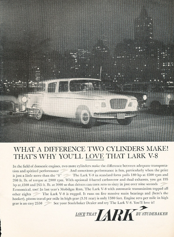 1960 Studebaker Lark night V8 Classic Advertisement Ad