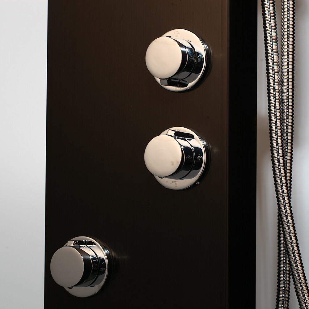 Bathroom Brushed Black LED Wall Mount Display Massage Jets Shower Panel