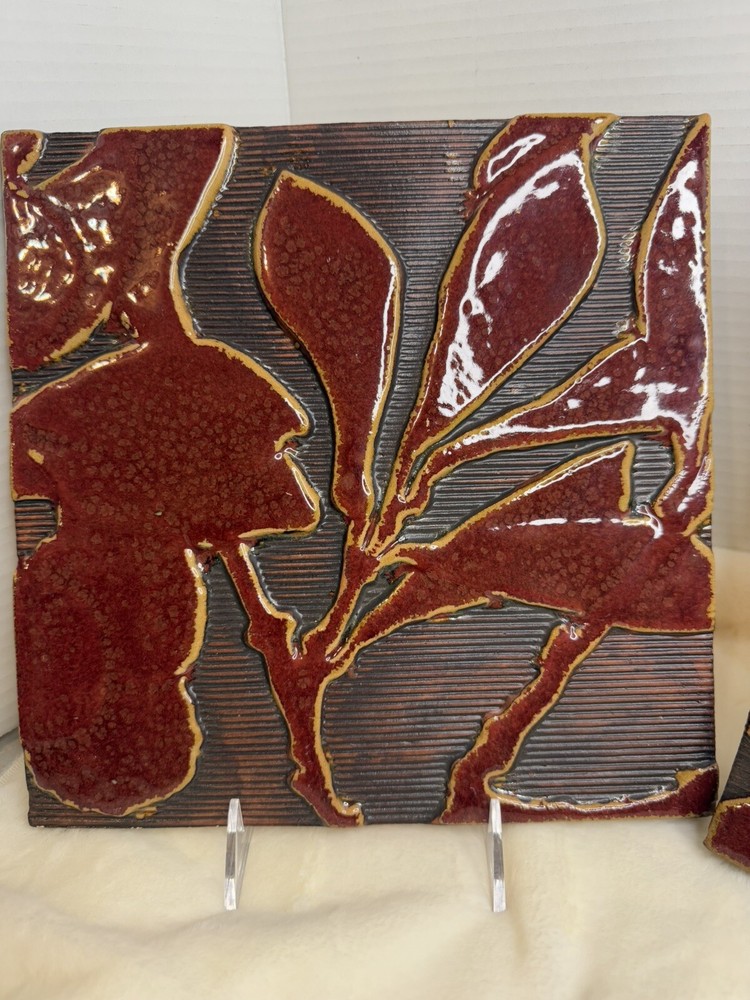 Two Handmade Ceramic Wall Hanging Tiles