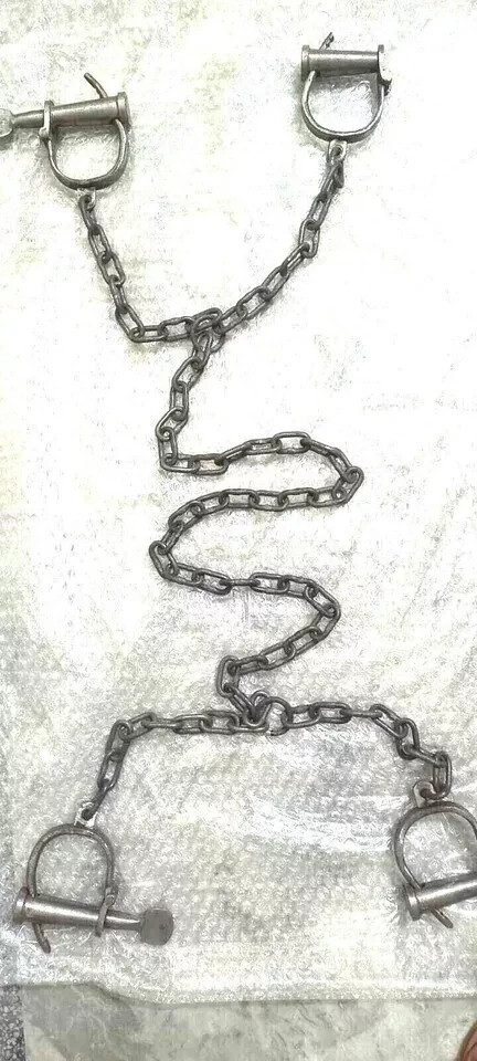 Lock Handcuffs & Leg With Key Handcuff Iron Long chain Rare Adjustable