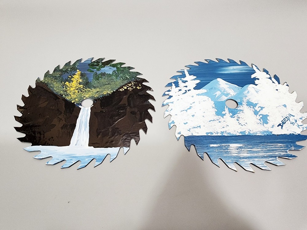 PAIR Hand Painted 7 " Circular Saw Blade Signed